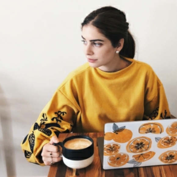 Mustard with Black Floral Sleeves Slightly Cropped Sweater 2X - Picture 3 of 5